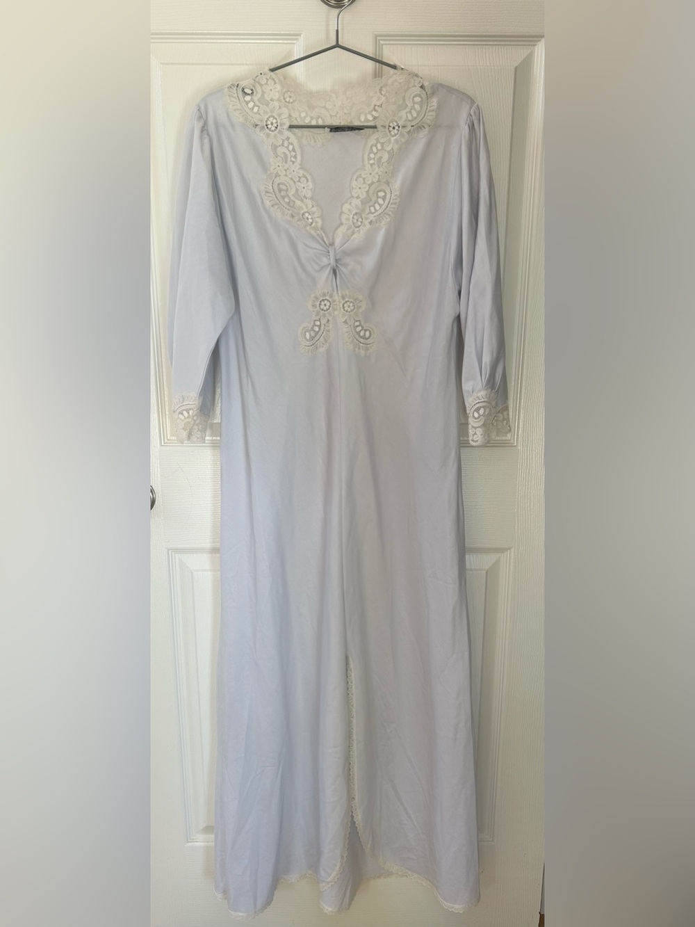 Dior Vintage Long Lace-Trim Nightgown in Light Blue